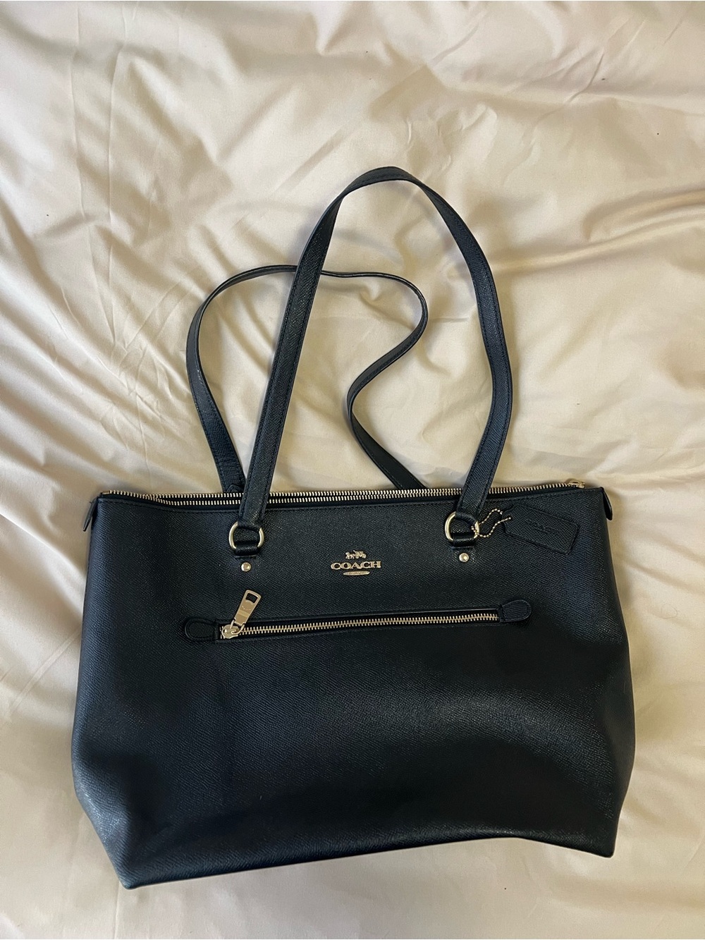 Coach Black Leather Tote with Gold Accents